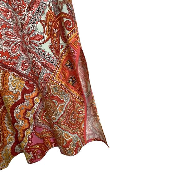 Attitudes by Renee Dress Womens M Red Orange Pink Short Midi Stretchy Slit - Picture 4 of 9